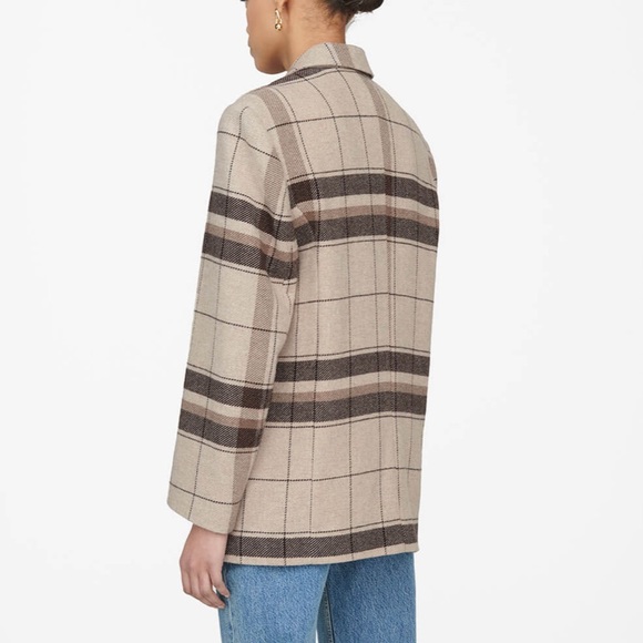 Anine Bing Quinn Wool Oversized Blazer Jacket in Khaki Plaid Size Small - Picture 2 of 6